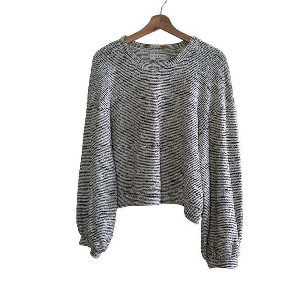 MADEWELL TEXTURE & THREAD BUBBLE SLEEVE TEXTURED LONG SLEEVE TOP WHITE BLACK - Picture 2 of 5